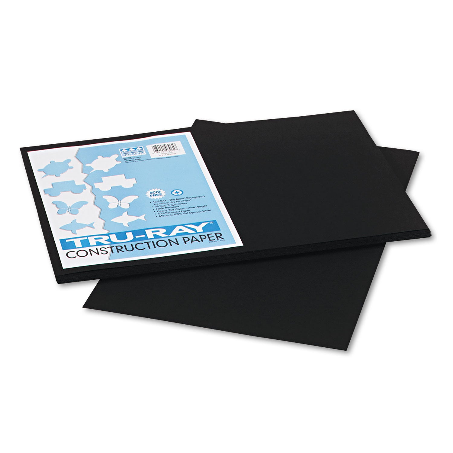 Tru-Ray Construction Paper, 76 lb Text Weight, 12 x 18, Black, 50/Pack - 