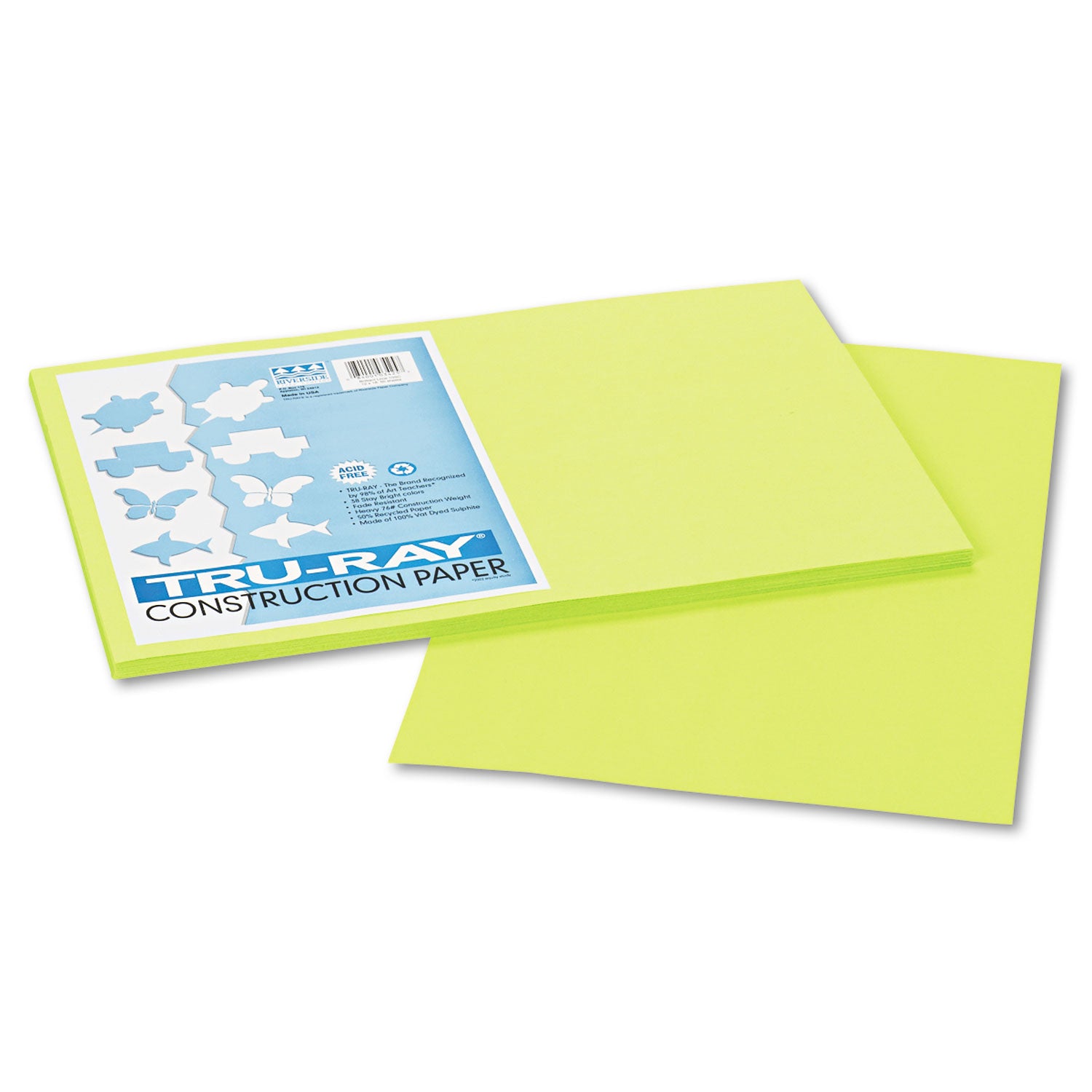 Tru-Ray Construction Paper, 76 lb Text Weight, 12 x 18, Brilliant Lime, 50/Pack - 