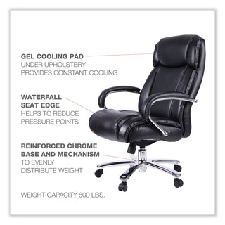 Alera Maxxis Series Big/Tall Bonded Leather Chair, Supports 500 lb, 21.42" to 25" Seat Height, Black Seat/Back, Chrome Base