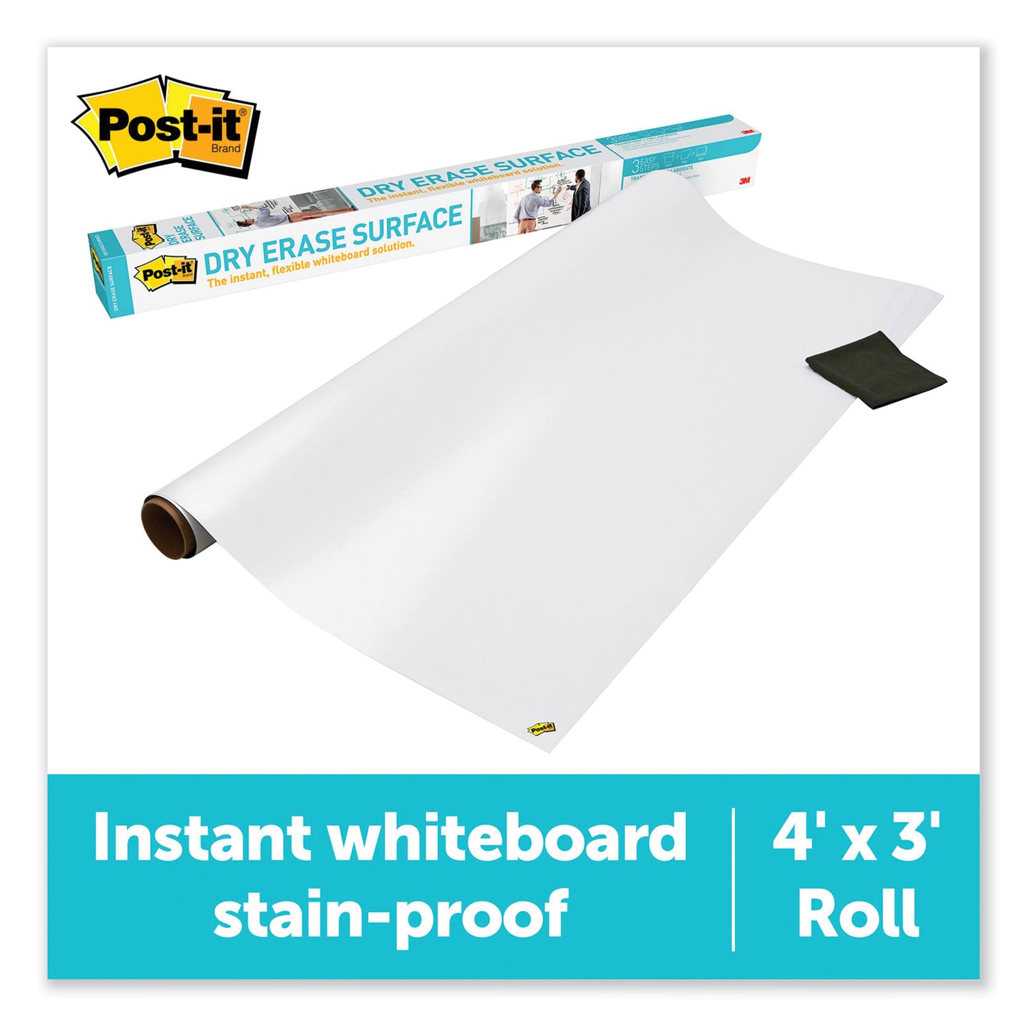 Dry Erase Surface with Adhesive Backing, 48 x 36, White Surface - 