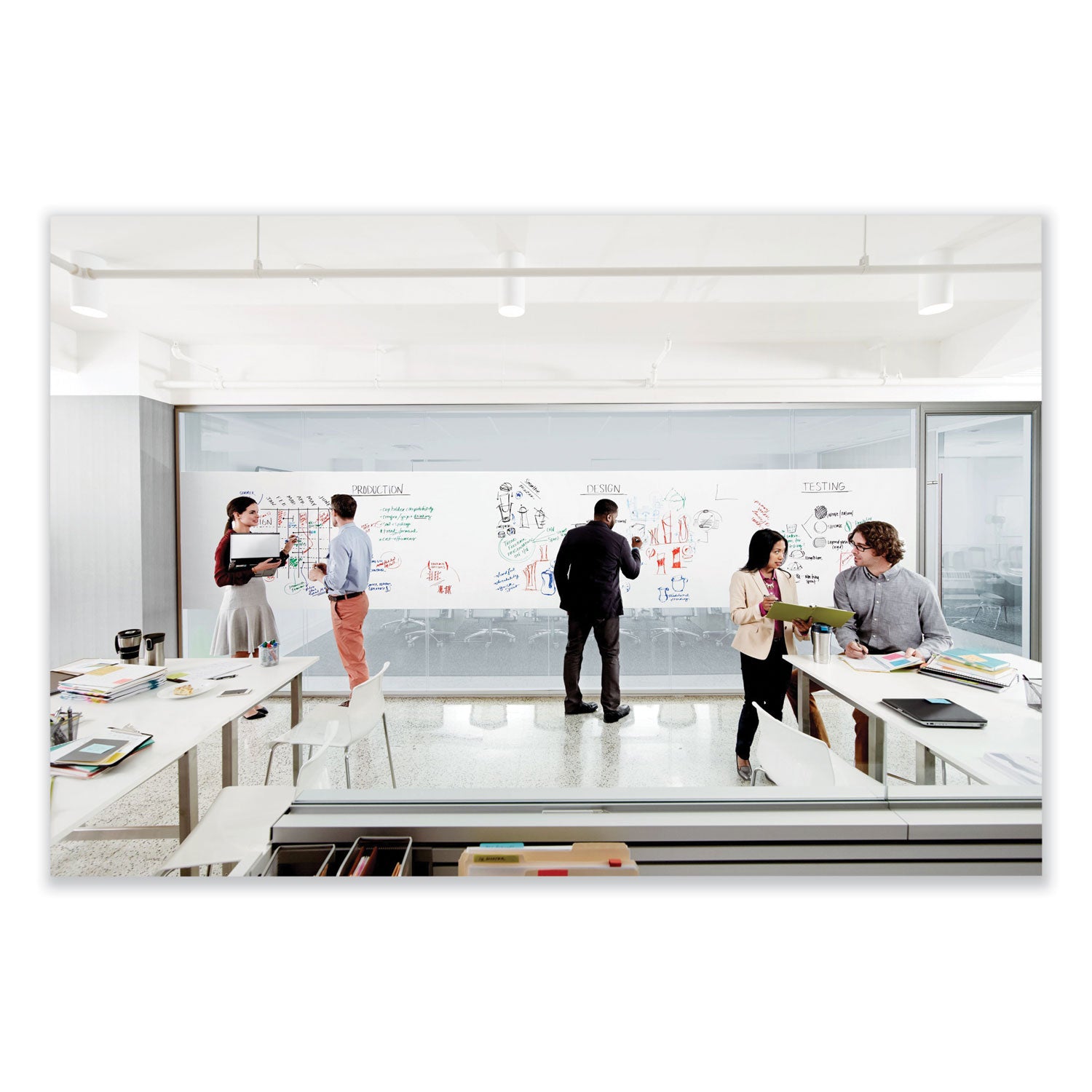 Dry Erase Surface with Adhesive Backing, 48 x 36, White Surface - 