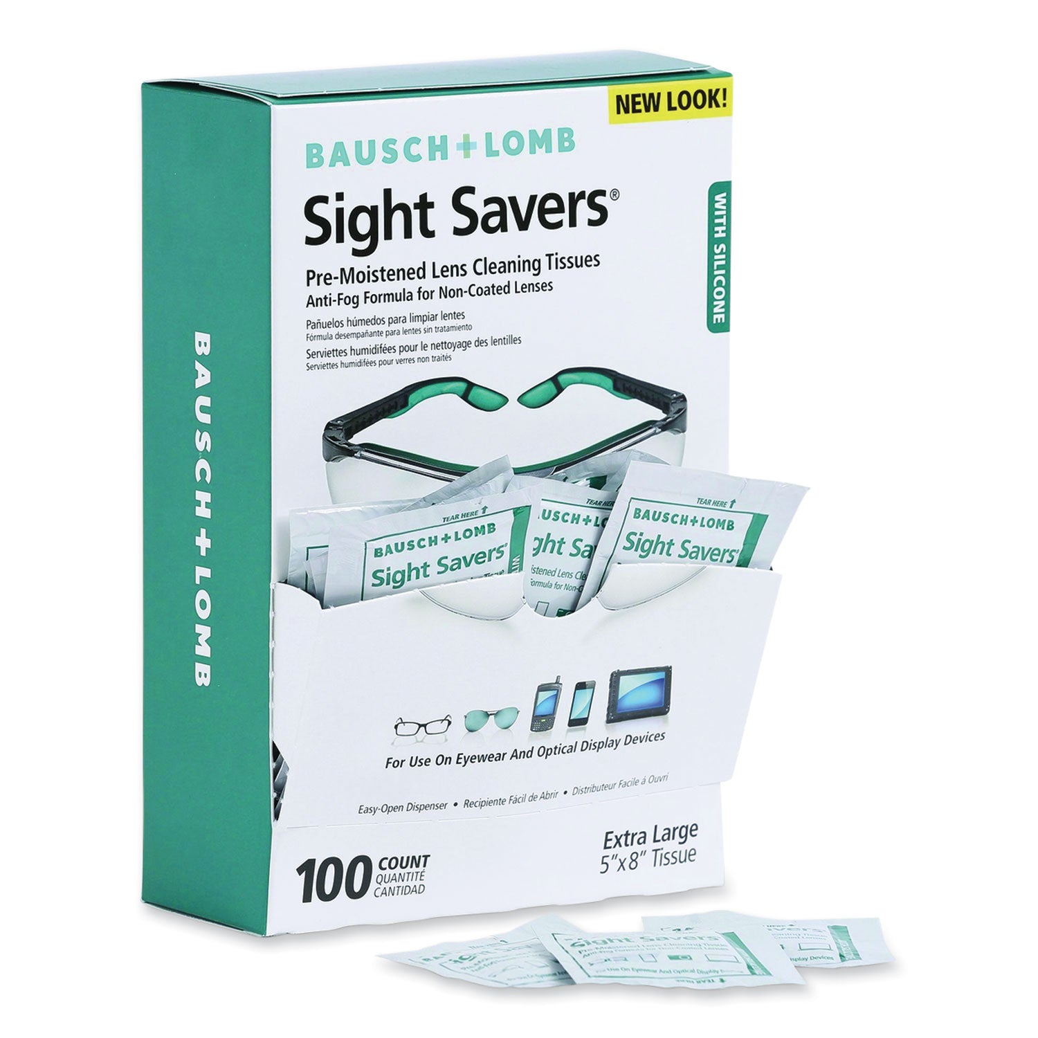 Sight Savers Pre-Moistened Anti-Fog Tissues with Silicone, 8 x 5, 100/Box - 