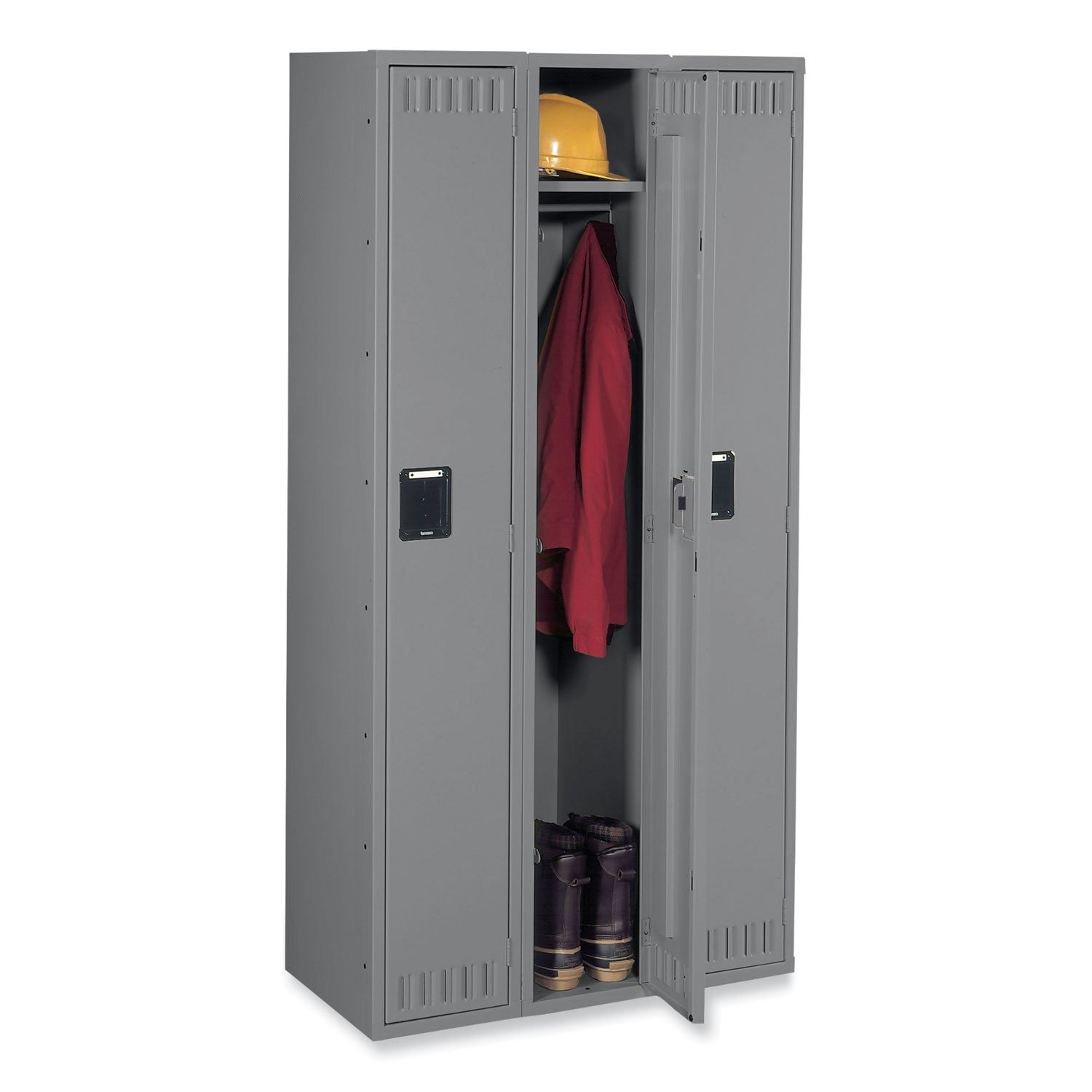 Single-Tier Locker, Three Lockers with Hat Shelves and Coat Rods, 36w x 18d x 72h, Medium Gray - 