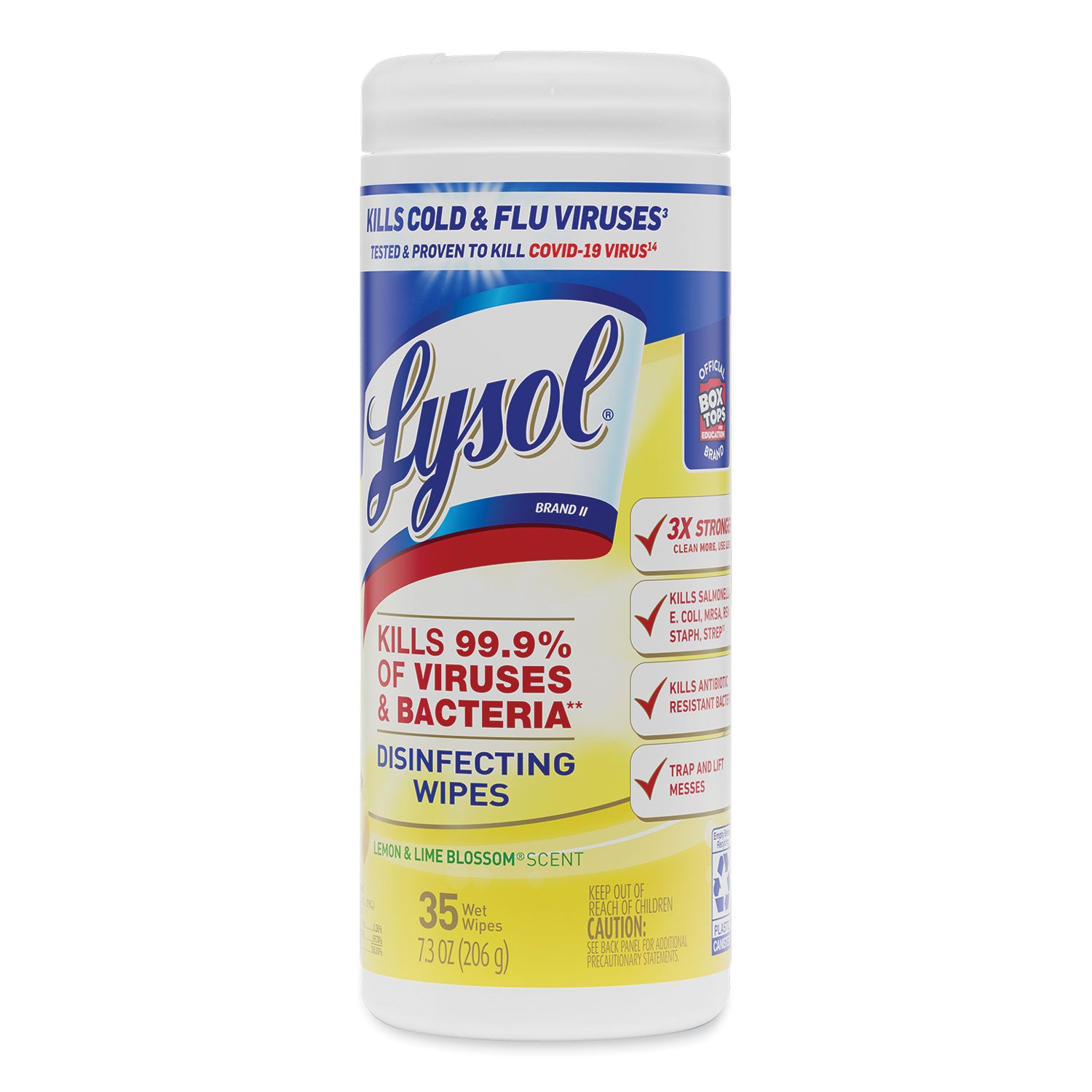Disinfecting Wipes, 1-Ply, 7 x 7.25, Lemon and Lime Blossom, White, 35 Wipes/Canister, 12 Canisters/Carton - 