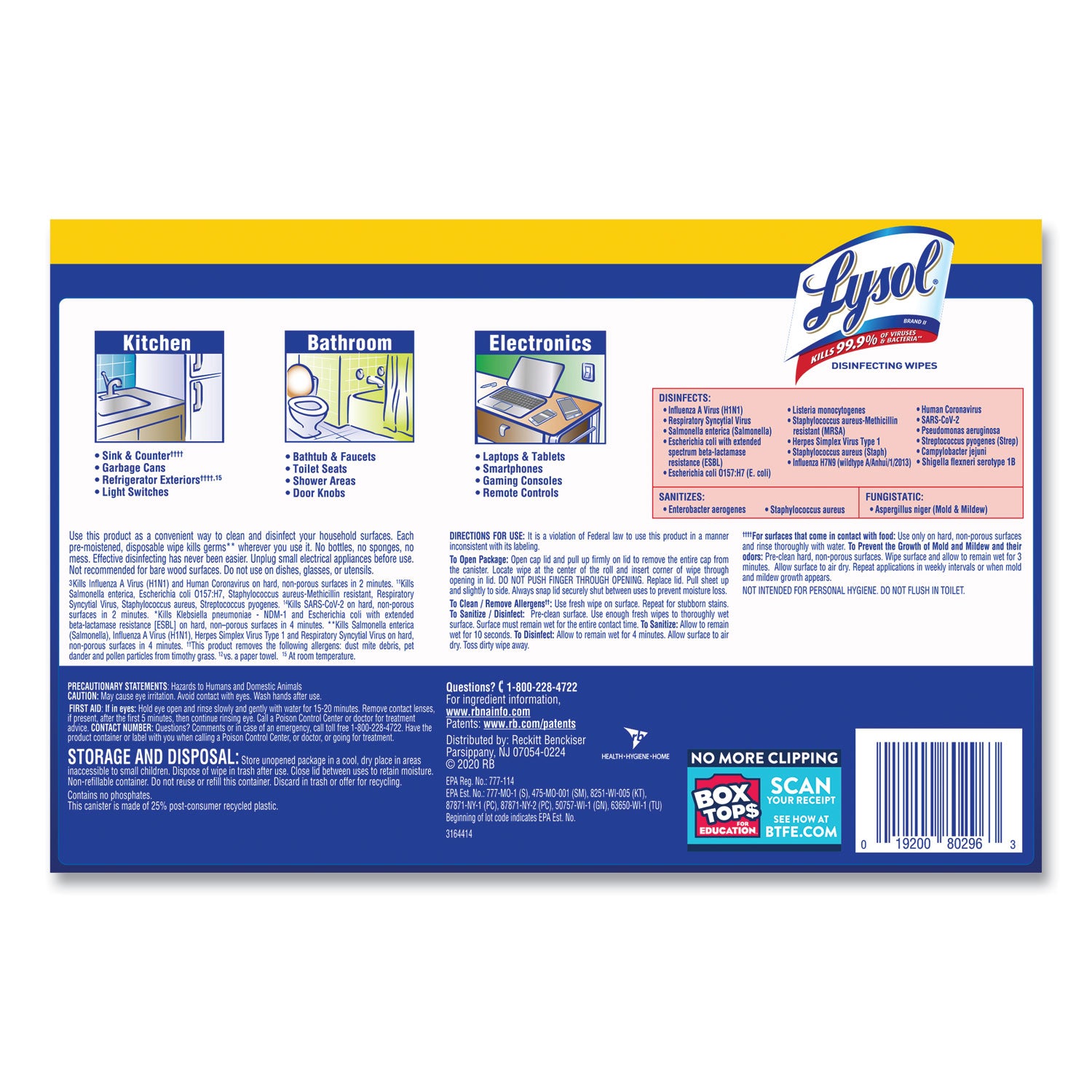 Disinfecting Wipes, 1-Ply, 7 x 7.25, Lemon and Lime Blossom, White, 80 Wipes/Canister, 2 Canisters/Pack - 