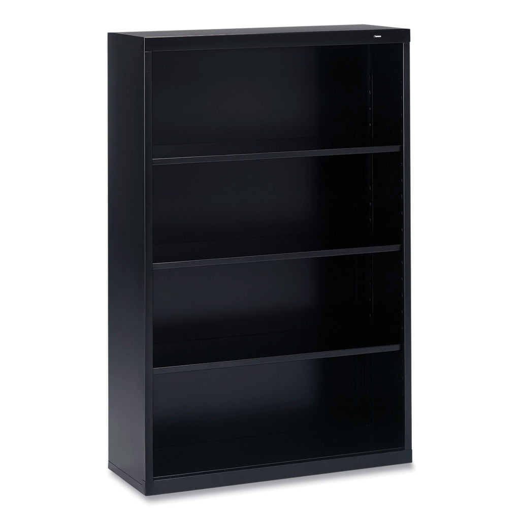 Metal Bookcase, Four-Shelf, 34.5w x 13.5d x 52.5h, Black - 