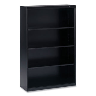 Metal Bookcase, Four-Shelf, 34.5w x 13.5d x 52.5h, Black - 