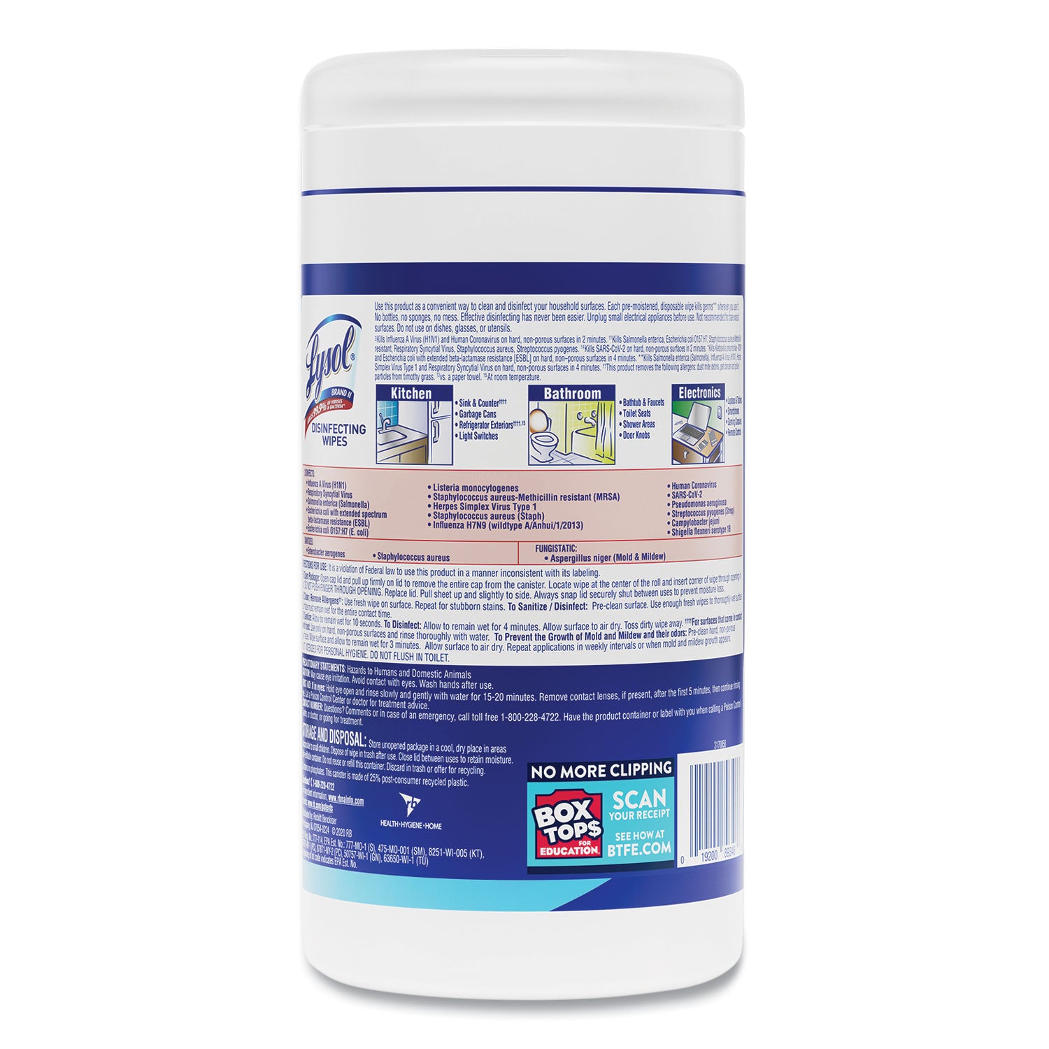 Disinfecting Wipes, 1-Ply, 7 x 7.25, Crisp Linen, White, 80 Wipes/Canister - 
