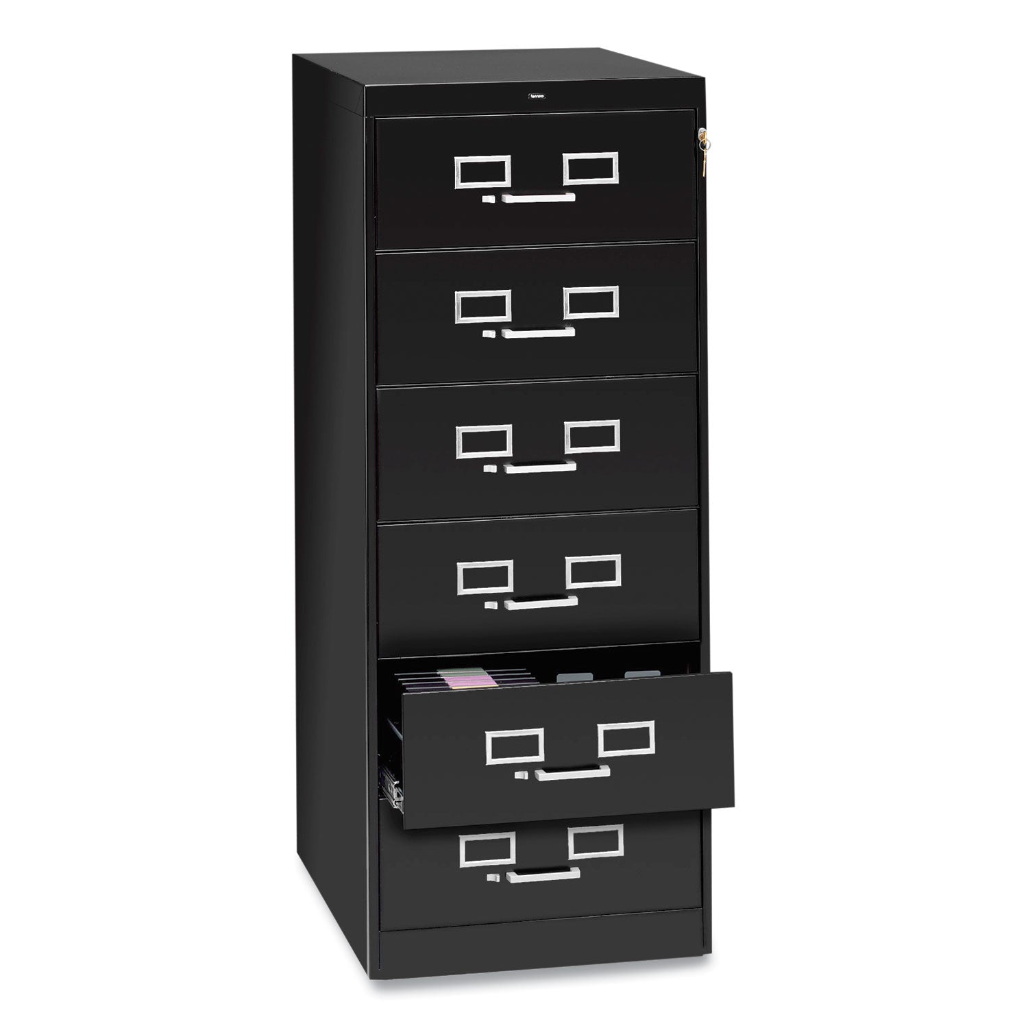 Six-Drawer Multimedia/Card File Cabinet, Black, 21.25" x 28.5" x 52 - 