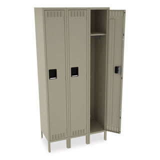 Single-Tier Locker with Legs, Three Lockers with Hat Shelves and Coat Rods, 36w x 18d x 78h, Sand - 