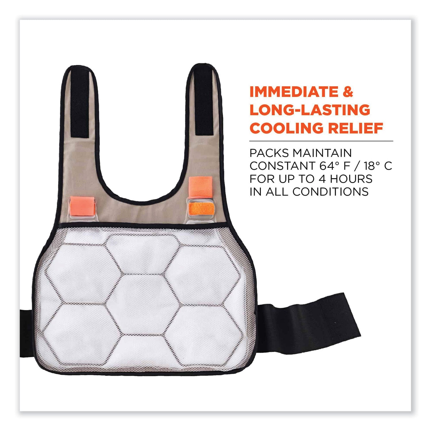 Chill-Its 6230 Standard Phase Change Cooling Vest with Packs, Cotton, Large/X-Large, Khaki, Ships in 1-3 Business Days