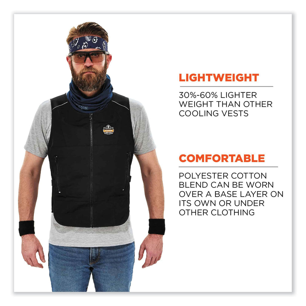 Chill-Its 6260 Lightweight Phase Change Cooling Vest w/ Packs, Cotton/Polyester, Small/Med, Black, Ships in 1-3 Business Days