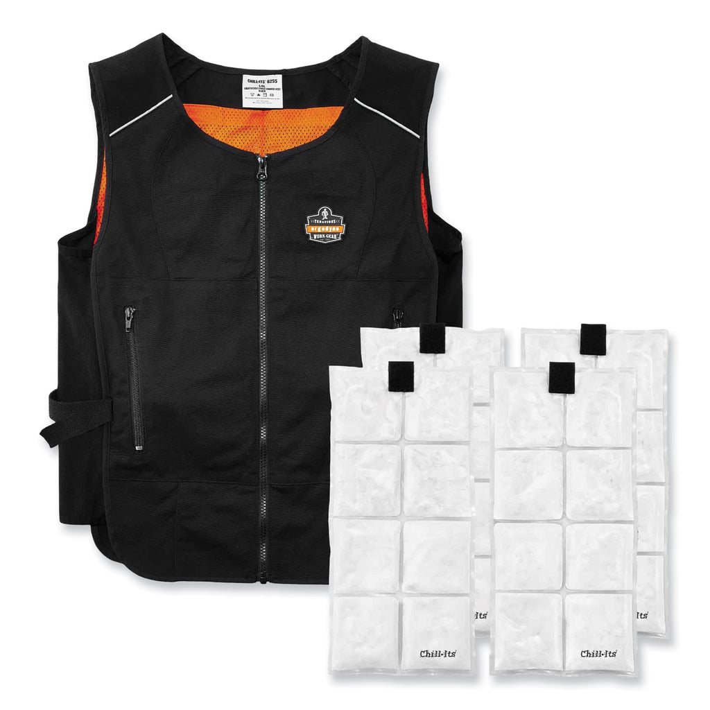 Chill-Its 6260 Lightweight Phase Change Cooling Vest w/ Packs, Cotton/Polyester, Small/Med, Black, Ships in 1-3 Business Days