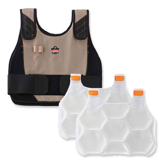 Chill-Its 6215 Premium FR Phase Change Cooling Vest w/ Packs, Modacrylic Cotton, Large/XL, Khaki, Ships in 1-3 Business Days