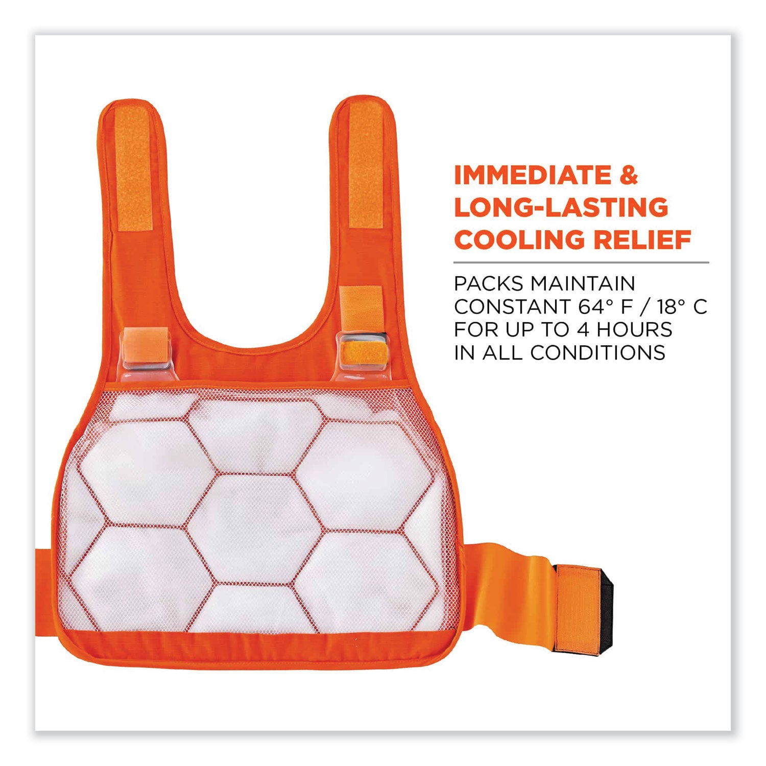 Chill-Its 6215 Premium FR Phase Change Cooling Vest w/Packs, Modacrylic Cotton, Small/Med, Orange, Ships in 1-3 Business Days