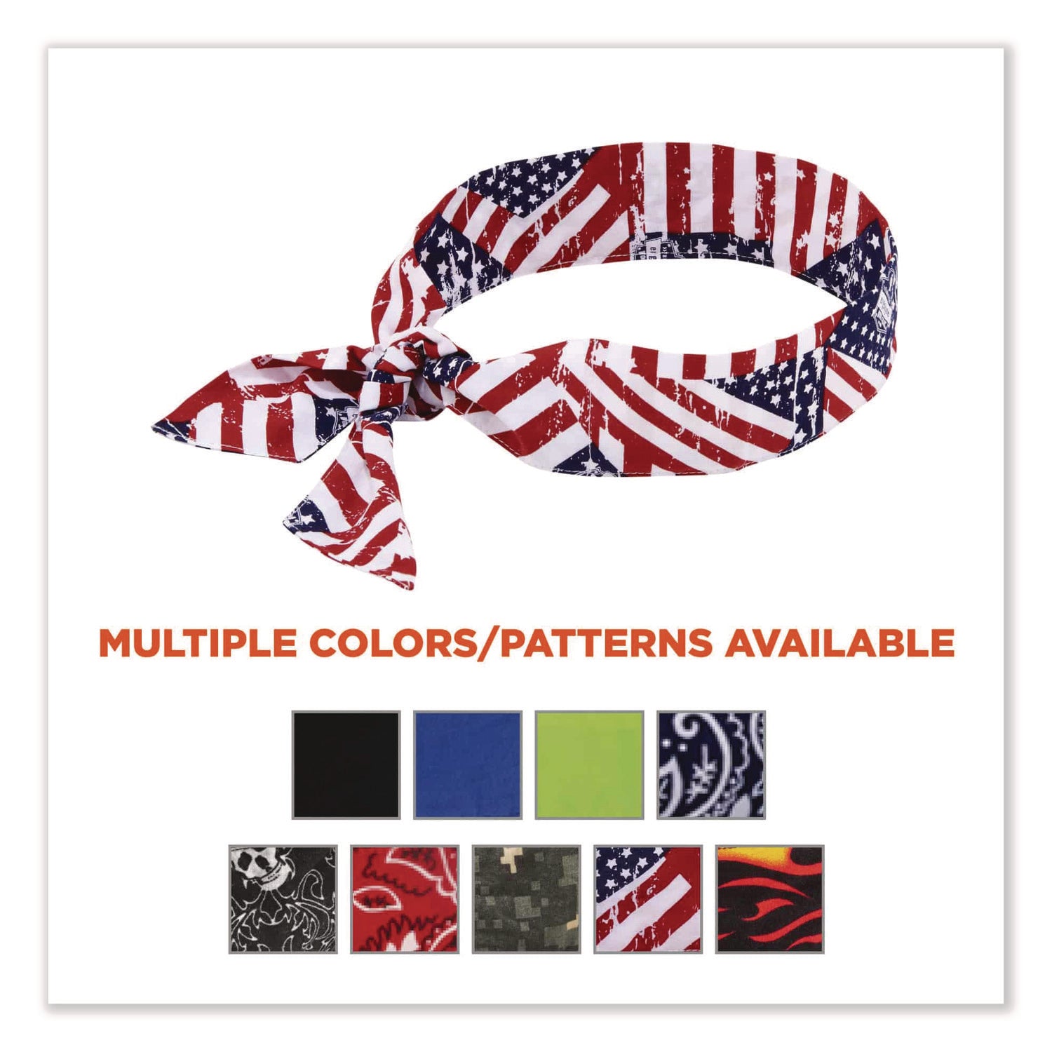 Chill-Its 6700 Cooling Bandana Polymer Tie Headband, One Size Fits Most, Stars and Stripes, Ships in 1-3 Business Days