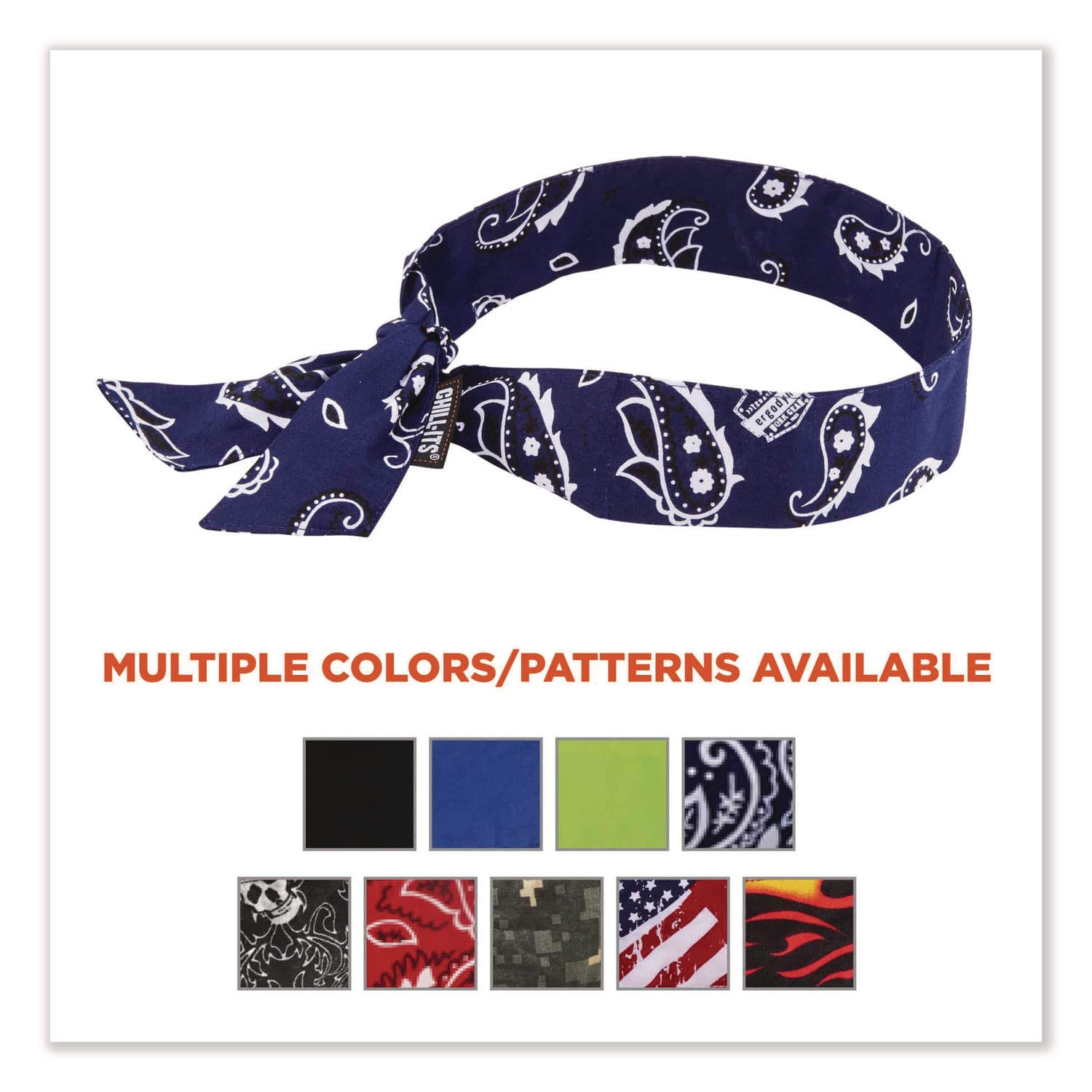 Chill-Its 6700 Cooling Bandana Polymer Tie Headband, One Size Fits Most, Navy Western, Ships in 1-3 Business Days