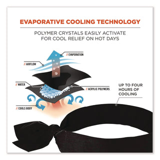 Chill-Its 6700 Cooling Bandana Polymer Tie Headband, One Size Fits Most, Black, Ships in 1-3 Business Days