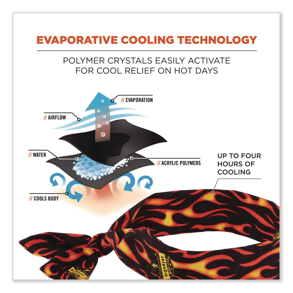 Chill-Its 6700 Cooling Bandana Polymer Tie Headband, One Size Fits Most, Flames, Ships in 1-3 Business Days
