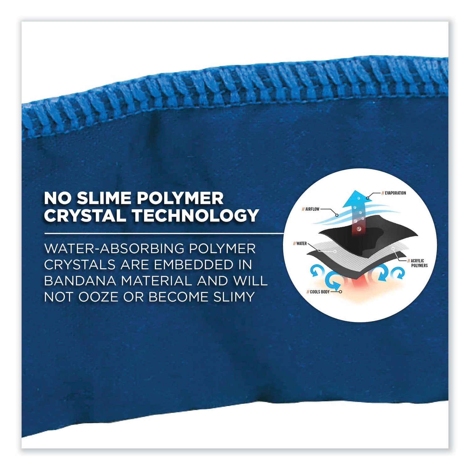 Chill-Its 6702 Cooling Embedded Polymers Tie Bandana, One Size Fits Most, Solid Blue, Ships in 1-3 Business Days