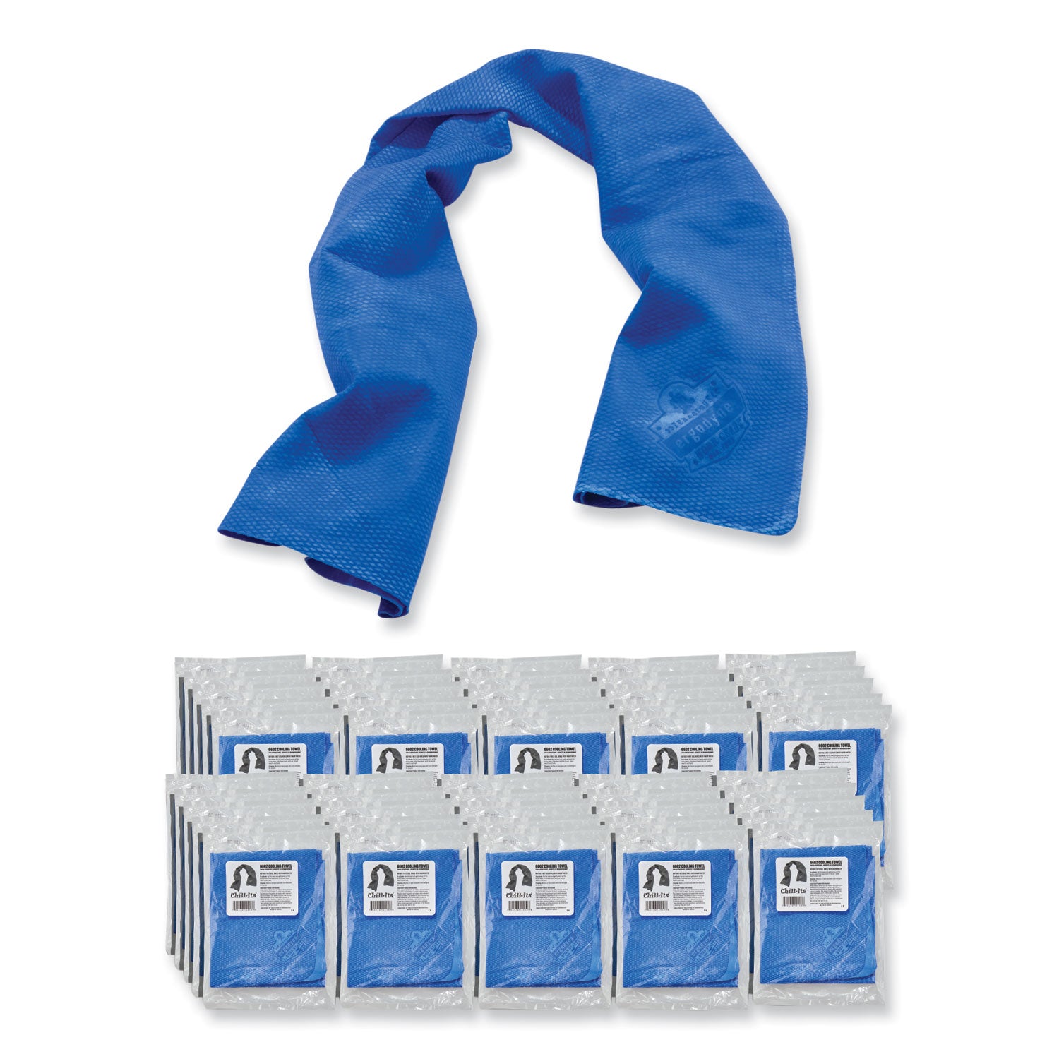 Chill-Its 6602 Evaporative PVA Cooling Towel, 29.5 x 13, One Size Fits Most, PVA, Blue, 50/Pack, Ships in 1-3 Business Days