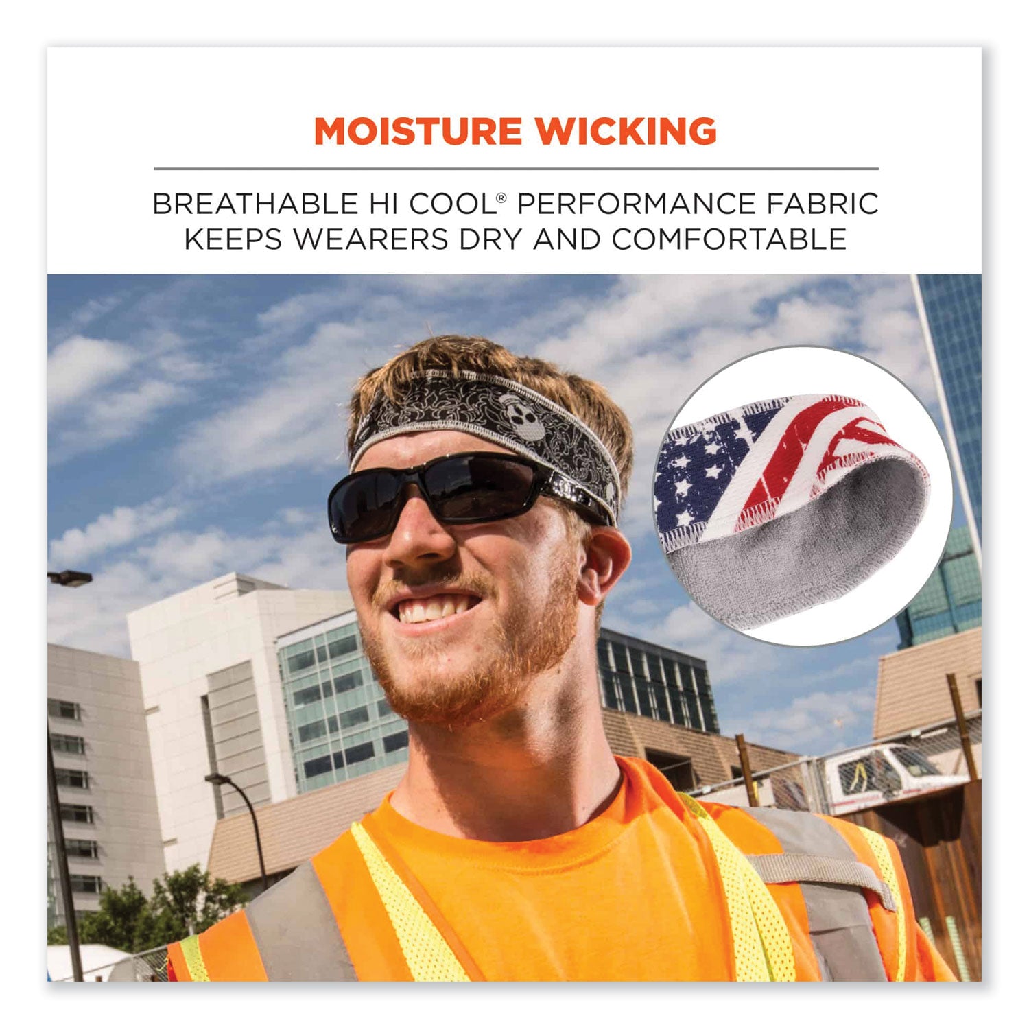 Chill-Its 6605 High-Performance Cotton Terry Cloth Sweatband, One Size, Stars and Stripes, Ships in 1-3 Business Days