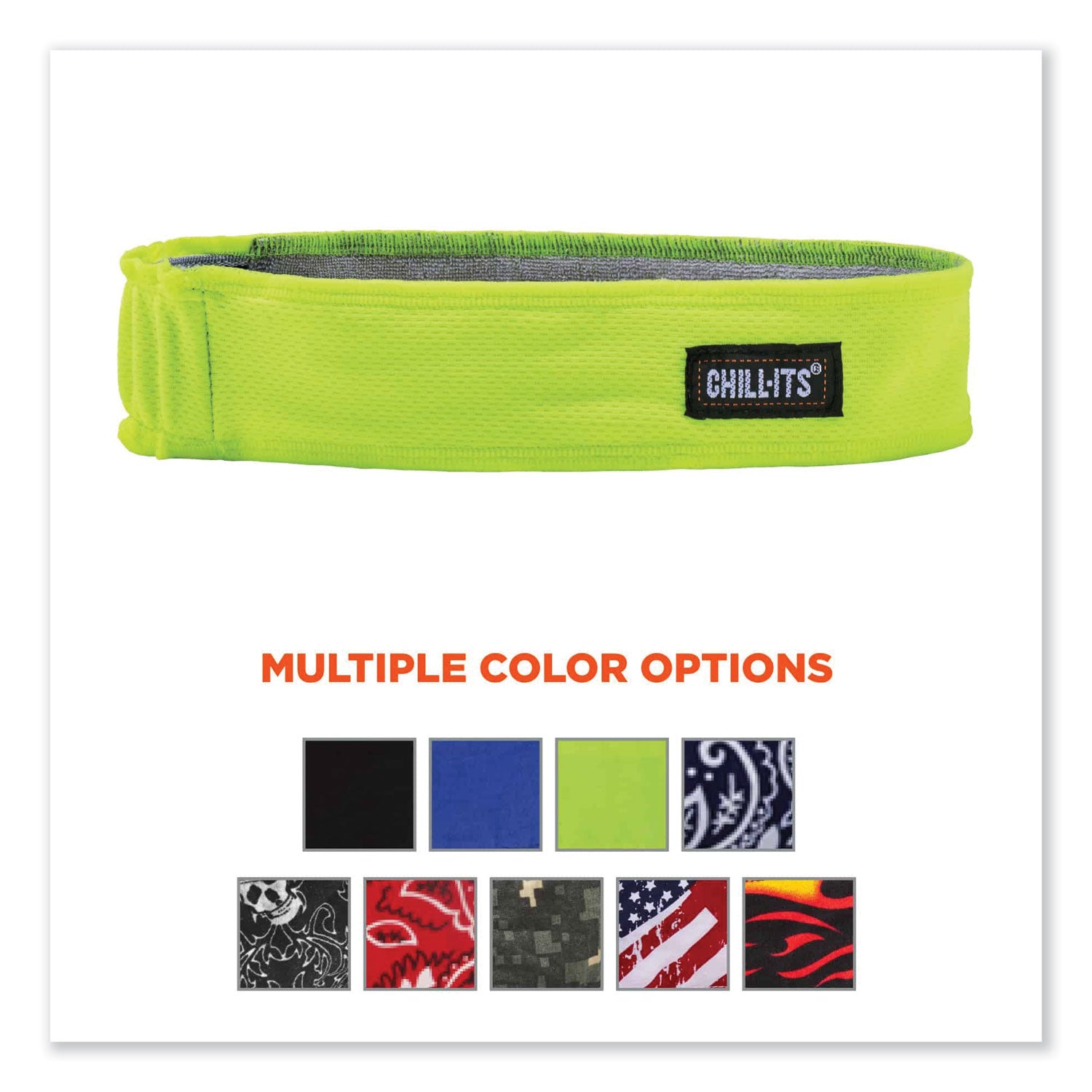 Chill-Its 6605 High-Perform Terry Cloth Sweatband, Cotton Terry Cloth, One Size Fits Most, Lime, Ships in 1-3 Business Days