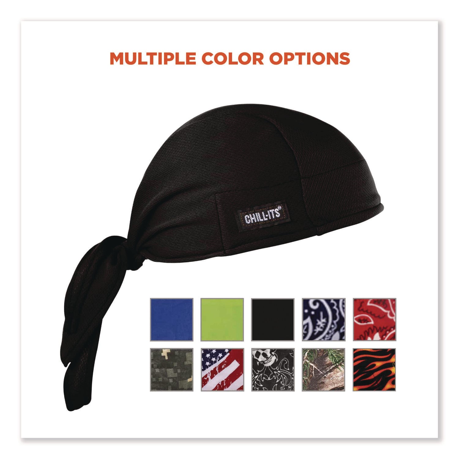 Chill-Its 6615 High-Performance Bandana Doo Rag with Terry Cloth Sweatband, One Size, Black, Ships in 1-3 Business Days