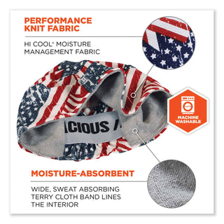Chill-Its 6630 High-Performance Terry Cloth Skull Cap, Polyester, One Size, Stars and Stripes, Ships in 1-3 Business Days