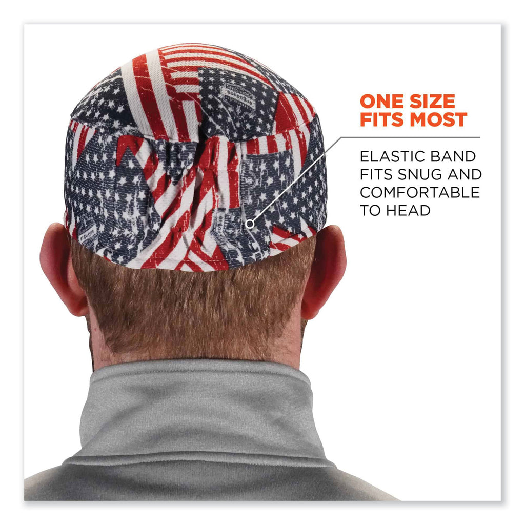 Chill-Its 6630 High-Performance Terry Cloth Skull Cap, Polyester, One Size, Stars and Stripes, Ships in 1-3 Business Days
