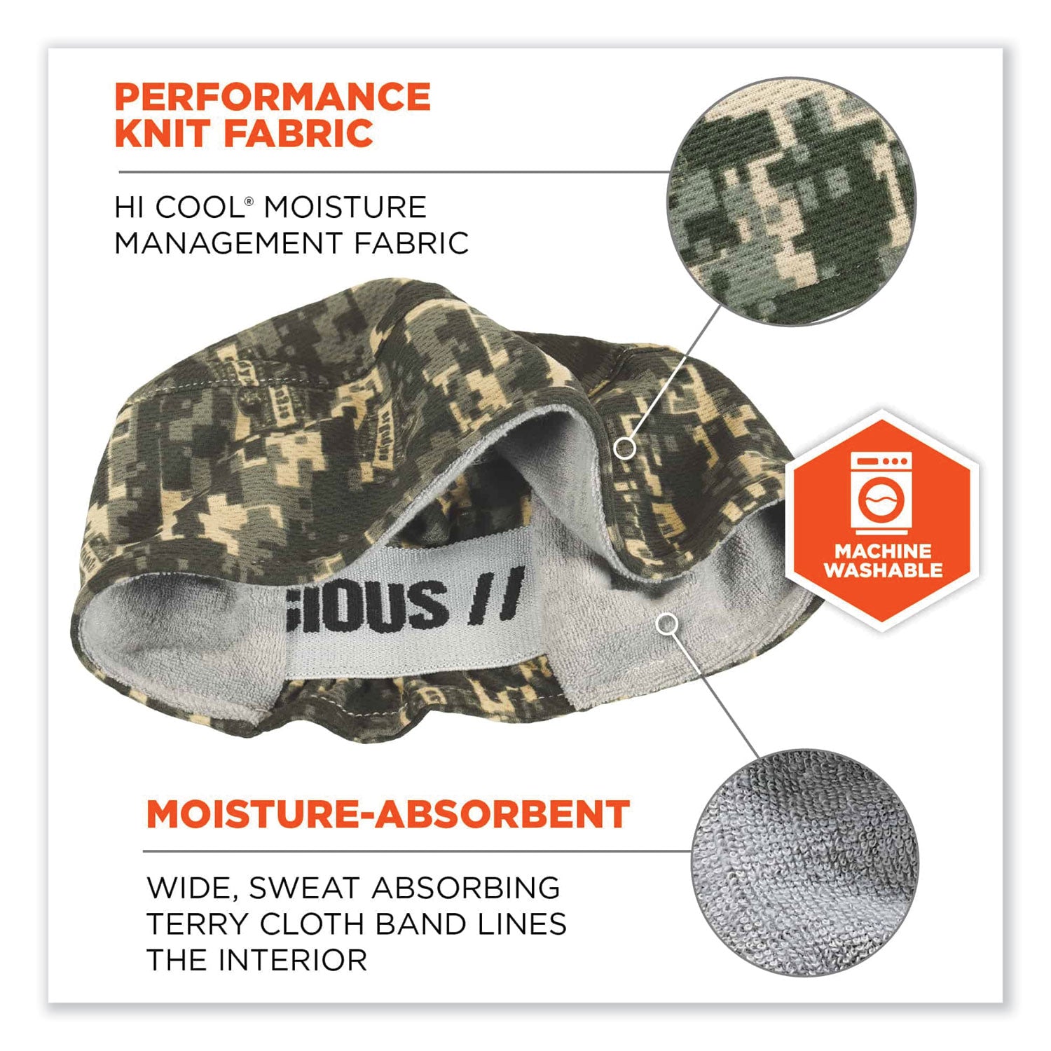 Chill-Its 6630 High-Performance Terry Cloth Skull Cap, Polyester, One Size Fits Most, Camo, Ships in 1-3 Business Days