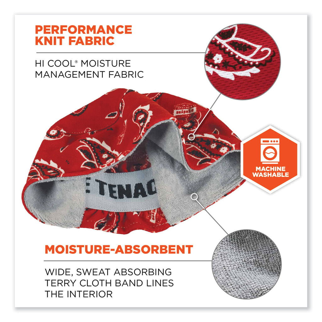 Chill-Its 6630 High-Performance Terry Cloth Skull Cap, Polyester, One Size Fits Most, Red Western, Ships in 1-3 Business Days