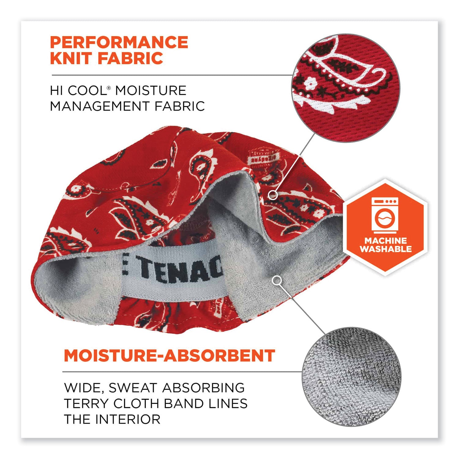Chill-Its 6630 High-Performance Terry Cloth Skull Cap, Polyester, One Size Fits Most, Red Western, Ships in 1-3 Business Days