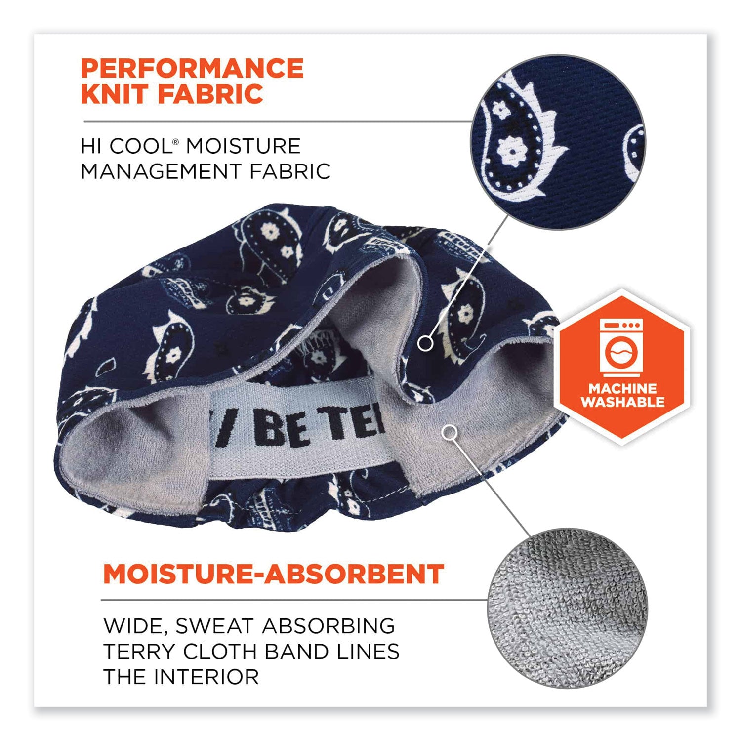 Chill-Its 6630 High-Performance Terry Cloth Skull Cap, Polyester, One Size Fit Most, Navy Western, Ships in 1-3 Business Days