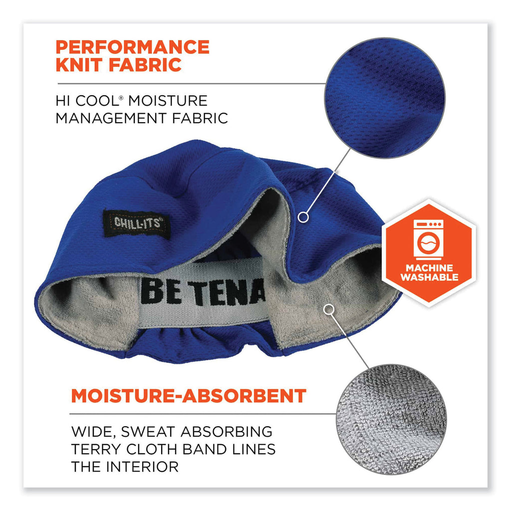 Chill-Its 6630 High-Performance Terry Cloth Skull Cap, Polyester, One Size Fits Most, Blue, Ships in 1-3 Business Days