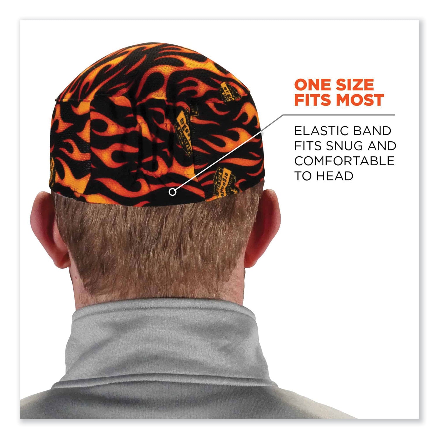 Chill-Its 6630 High-Performance Terry Cloth Skull Cap, Polyester, One Size Fits Most, Flames, Ships in 1-3 Business Days