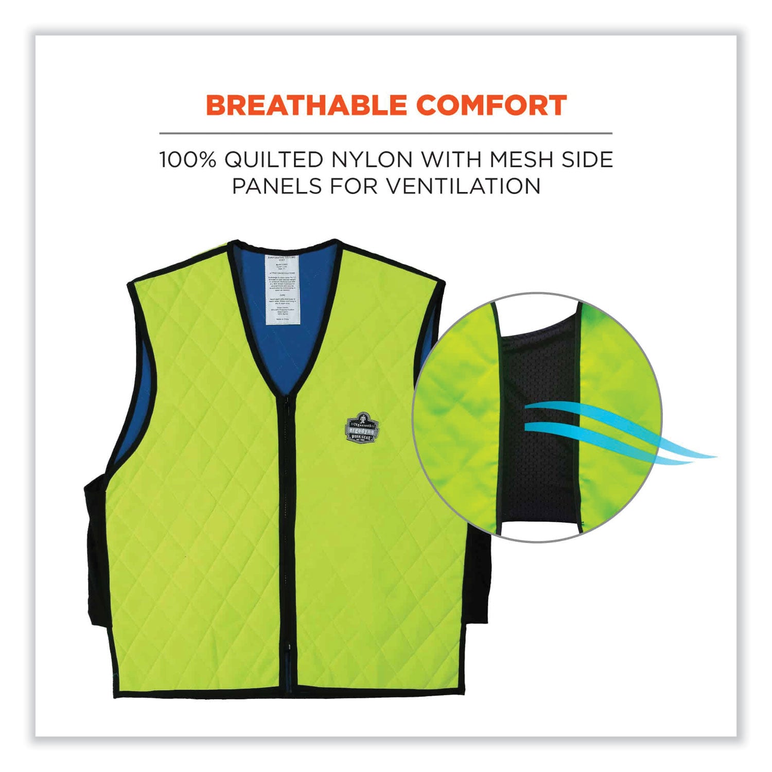 Chill-Its 6665 Embedded Polymer Cooling Vest with Zipper, Nylon/Polymer, Medium, Lime, Ships in 1-3 Business Days - 