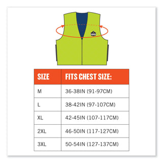 Chill-Its 6665 Embedded Polymer Cooling Vest with Zipper, Nylon/Polymer, X-Large, Lime, Ships in 1-3 Business Days