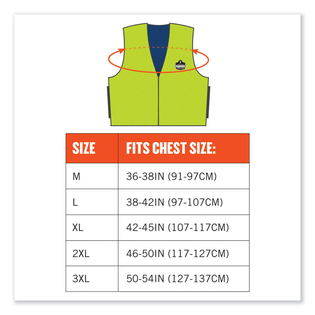 Chill-Its 6665 Embedded Polymer Cooling Vest with Zipper, Nylon/Polymer, 3X-Large, Lime, Ships in 1-3 Business Days
