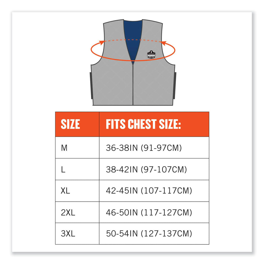 Chill-Its 6665 Embedded Polymer Cooling Vest with Zipper, Nylon/Polymer, Large, Gray, Ships in 1-3 Business Days