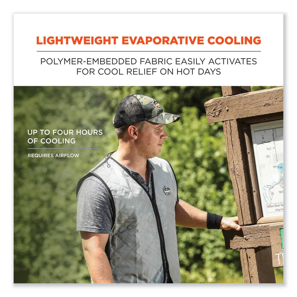 Chill-Its 6665 Embedded Polymer Cooling Vest with Zipper, Nylon/Polymer, X-Large, Gray, Ships in 1-3 Business Days