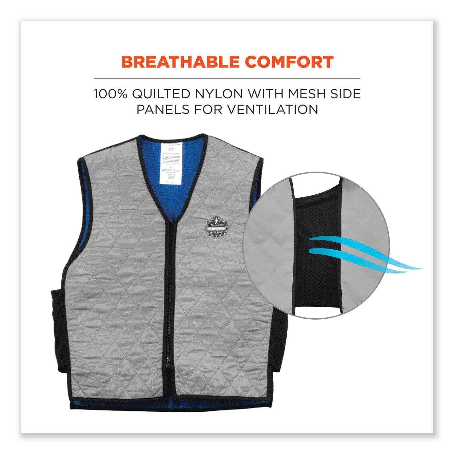 Chill-Its 6665 Embedded Polymer Cooling Vest with Zipper, Nylon/Polymer, X-Large, Gray, Ships in 1-3 Business Days