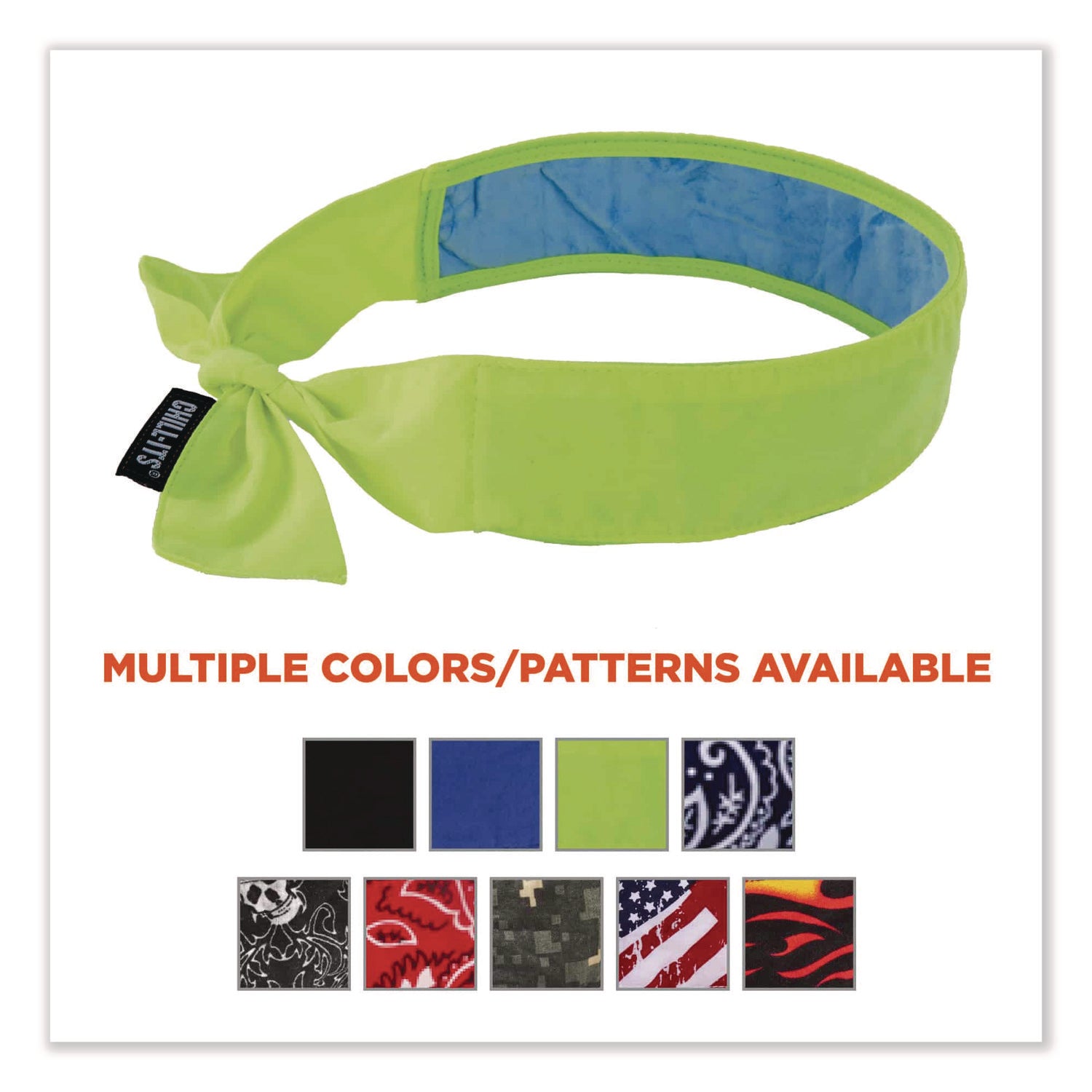 Chill-Its 6700CT Cooling Bandana PVA Tie Headband, One Size Fits Most, Lime, Ships in 1-3 Business Days