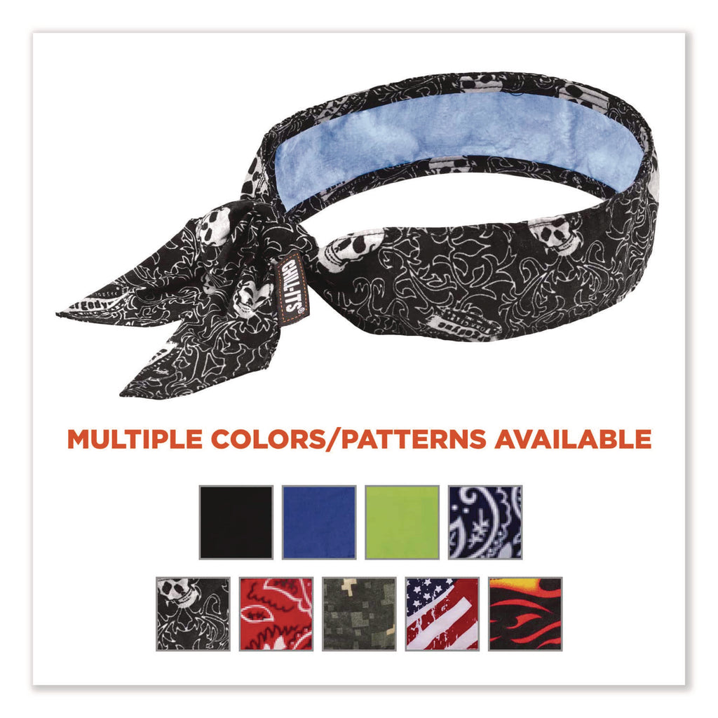 Chill-Its 6700CT Cooling Bandana PVA Tie Headband, One Size Fits Most, Skulls, Ships in 1-3 Business Days
