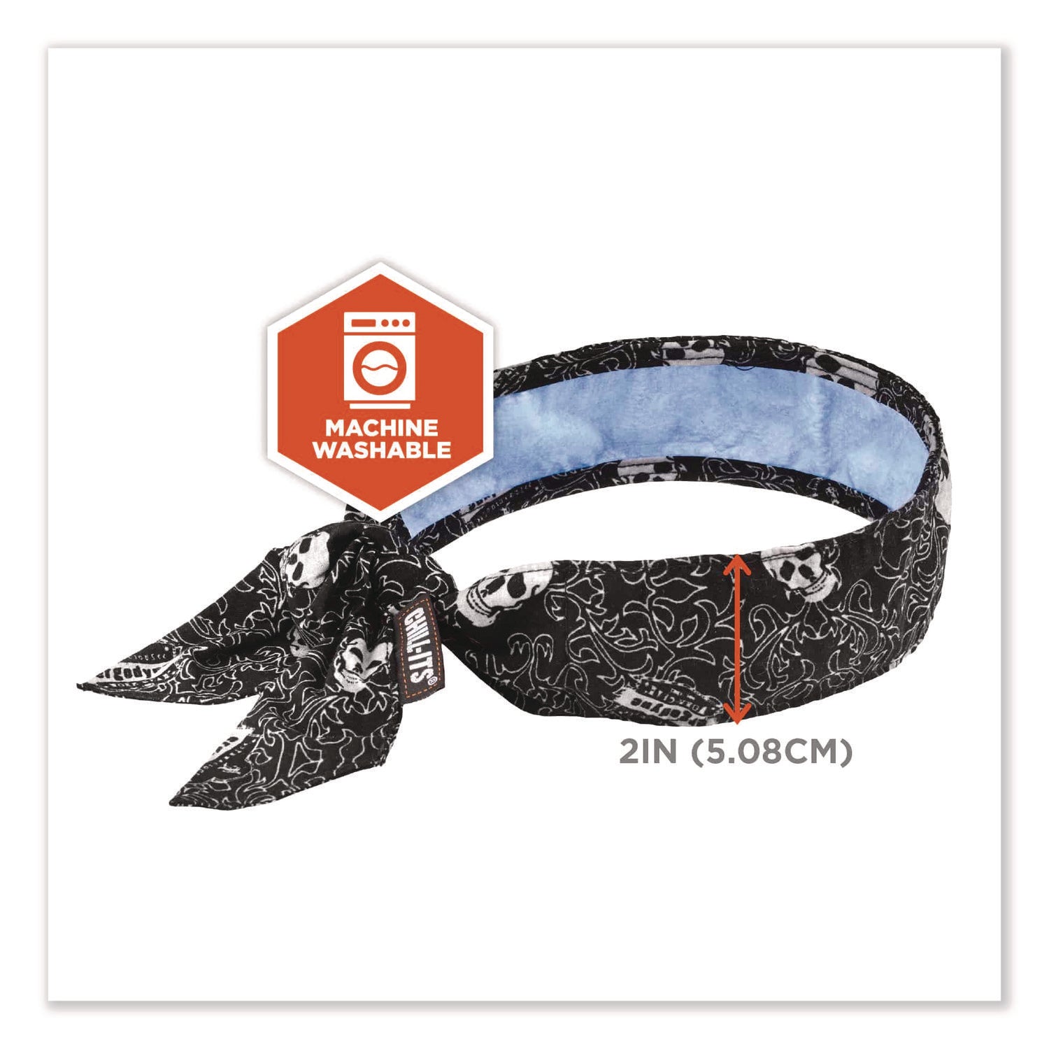 Chill-Its 6700CT Cooling Bandana PVA Tie Headband, One Size Fits Most, Skulls, Ships in 1-3 Business Days