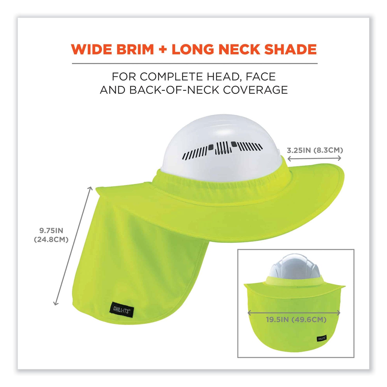 Chill-Its 6660 Hard Hat Brim + Neck Shade, 19.5 x 9.75, Lime, Ships in 1-3 Business Days