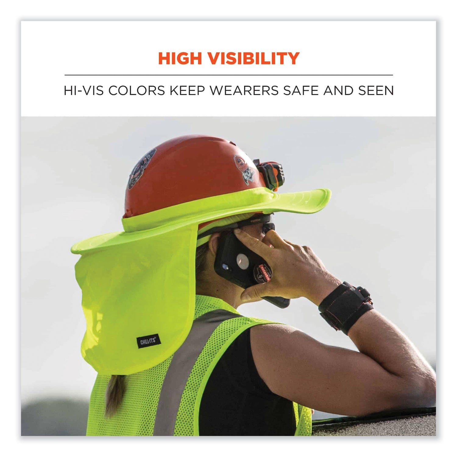 Chill-Its 6660 Hard Hat Brim + Neck Shade, 19.5 x 9.75, Lime, Ships in 1-3 Business Days