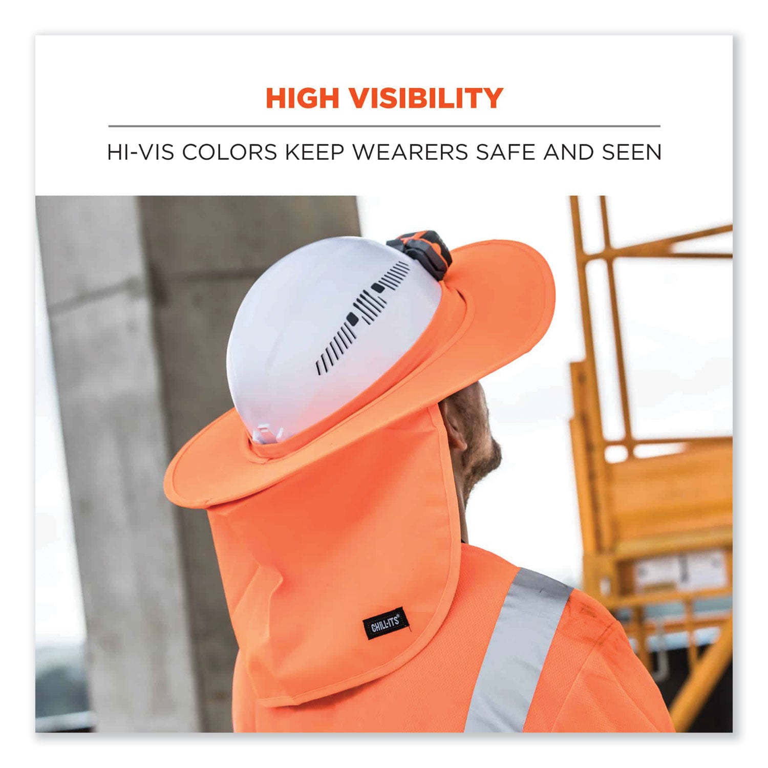 Chill-Its 6660 Hard Hat Brim + Neck Shade, 19.5 x 9.75, Orange, Ships in 1-3 Business Days