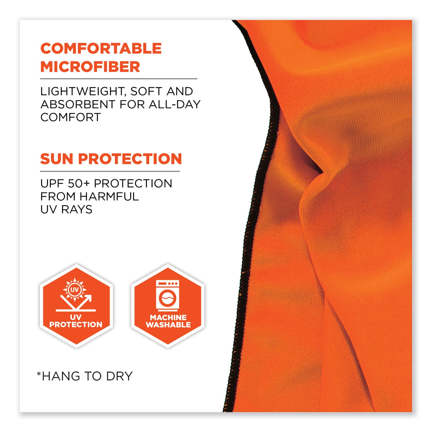 Chill-Its 6602MF Evaporative Microfiber Cooling Towel, 40.9 x 9.8, One Size, Microfiber, Orange, Ships in 1-3 Business Days
