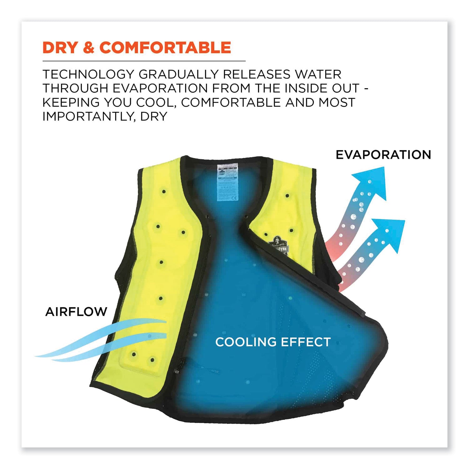 Chill-Its 6685 Premium Dry Evaporative Cooling Vest with Zipper, Nylon, Large, Lime, Ships in 1-3 Business Days